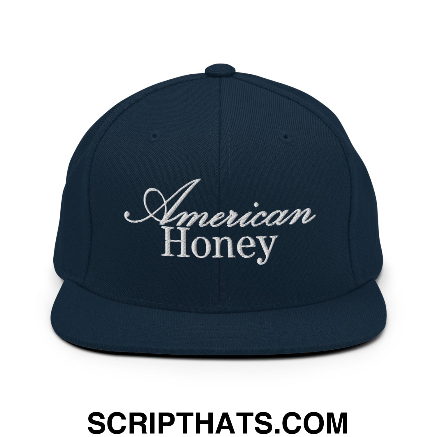 American Honey Embroidered Flat Bill Brim Snapback Hat Dark Navy