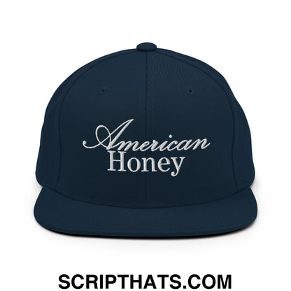 American Honey Embroidered Flat Bill Brim Snapback Hat Dark Navy