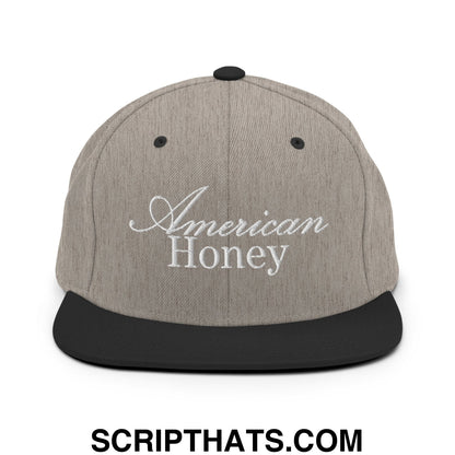 American Honey Embroidered Flat Bill Brim Snapback Hat Heather Black