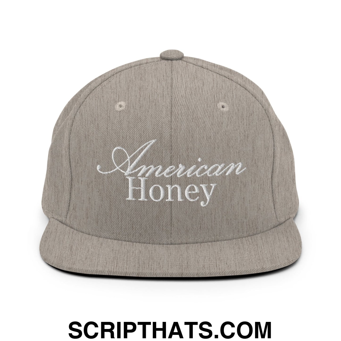 American Honey Embroidered Flat Bill Brim Snapback Hat Heather Grey