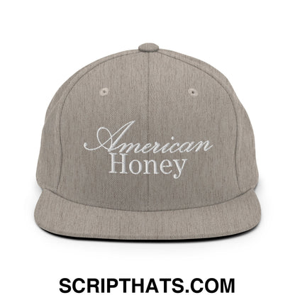 American Honey Embroidered Flat Bill Brim Snapback Hat Heather Grey
