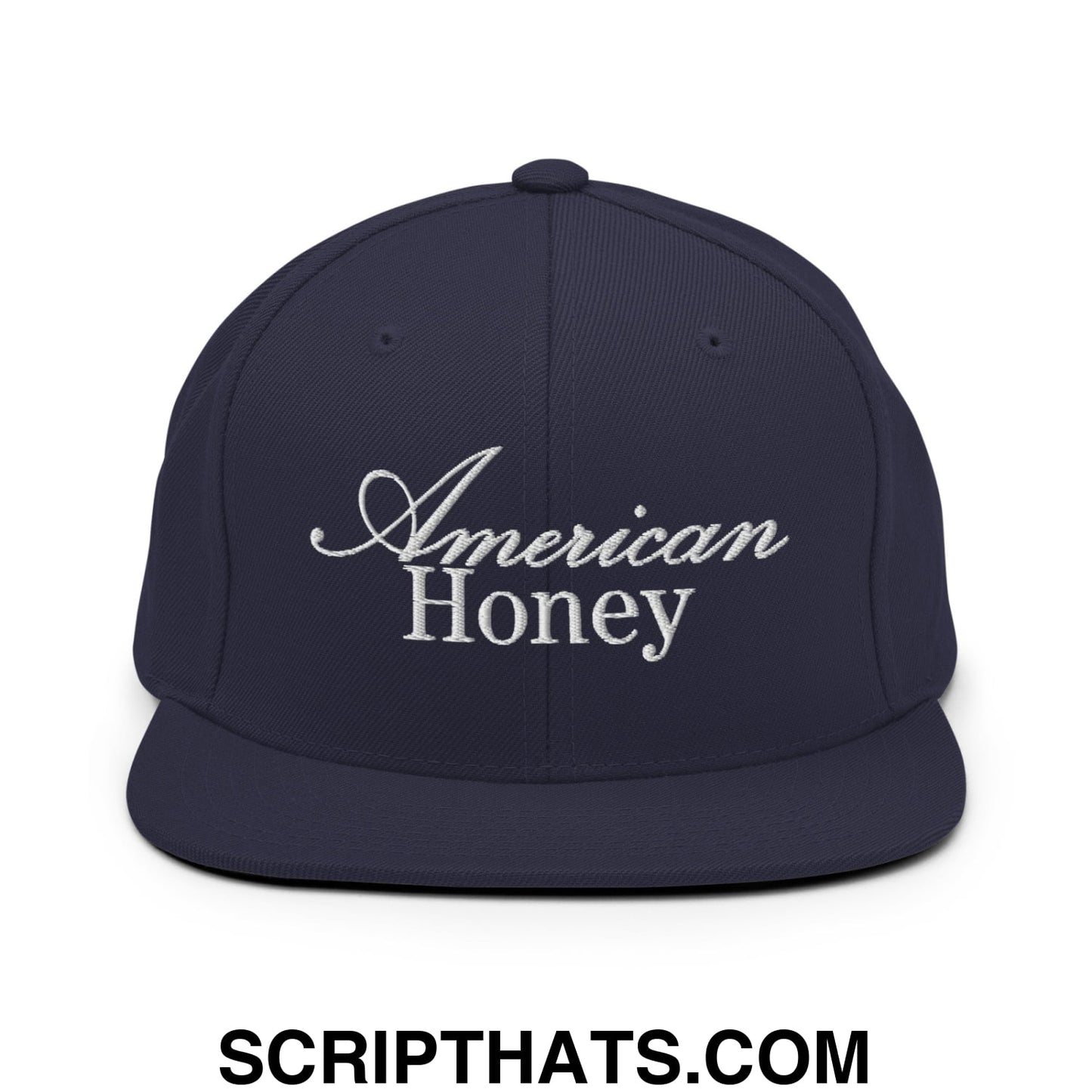 American Honey Embroidered Flat Bill Brim Snapback Hat Navy