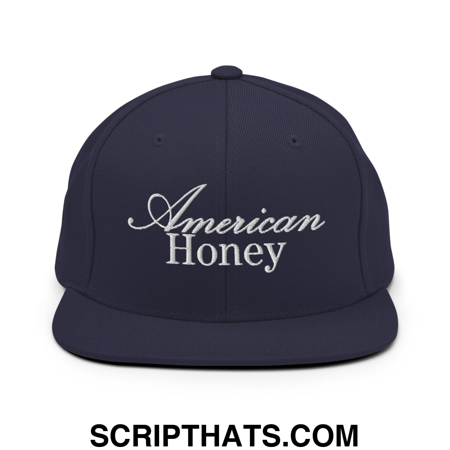 American Honey Embroidered Flat Bill Brim Snapback Hat Navy