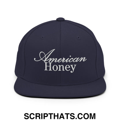 American Honey Embroidered Flat Bill Brim Snapback Hat Navy