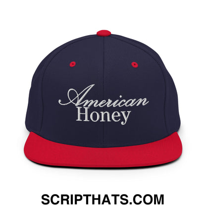 American Honey Embroidered Flat Bill Brim Snapback Hat Navy Red