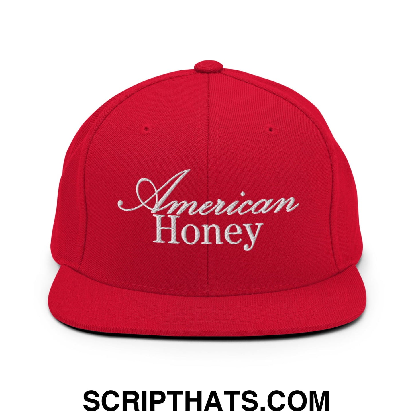 American Honey Embroidered Flat Bill Brim Snapback Hat Red