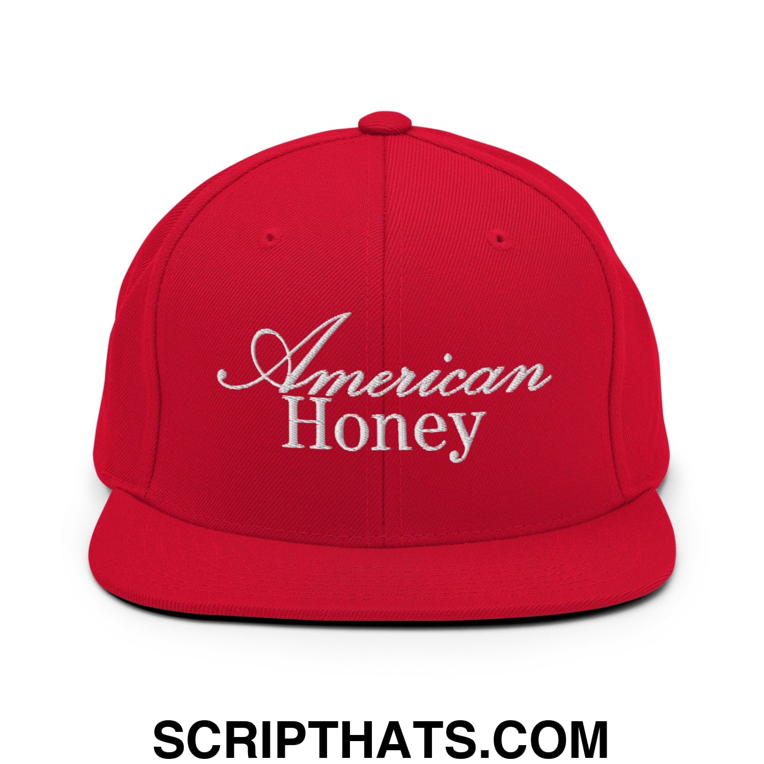 American Honey Embroidered Flat Bill Brim Snapback Hat Red