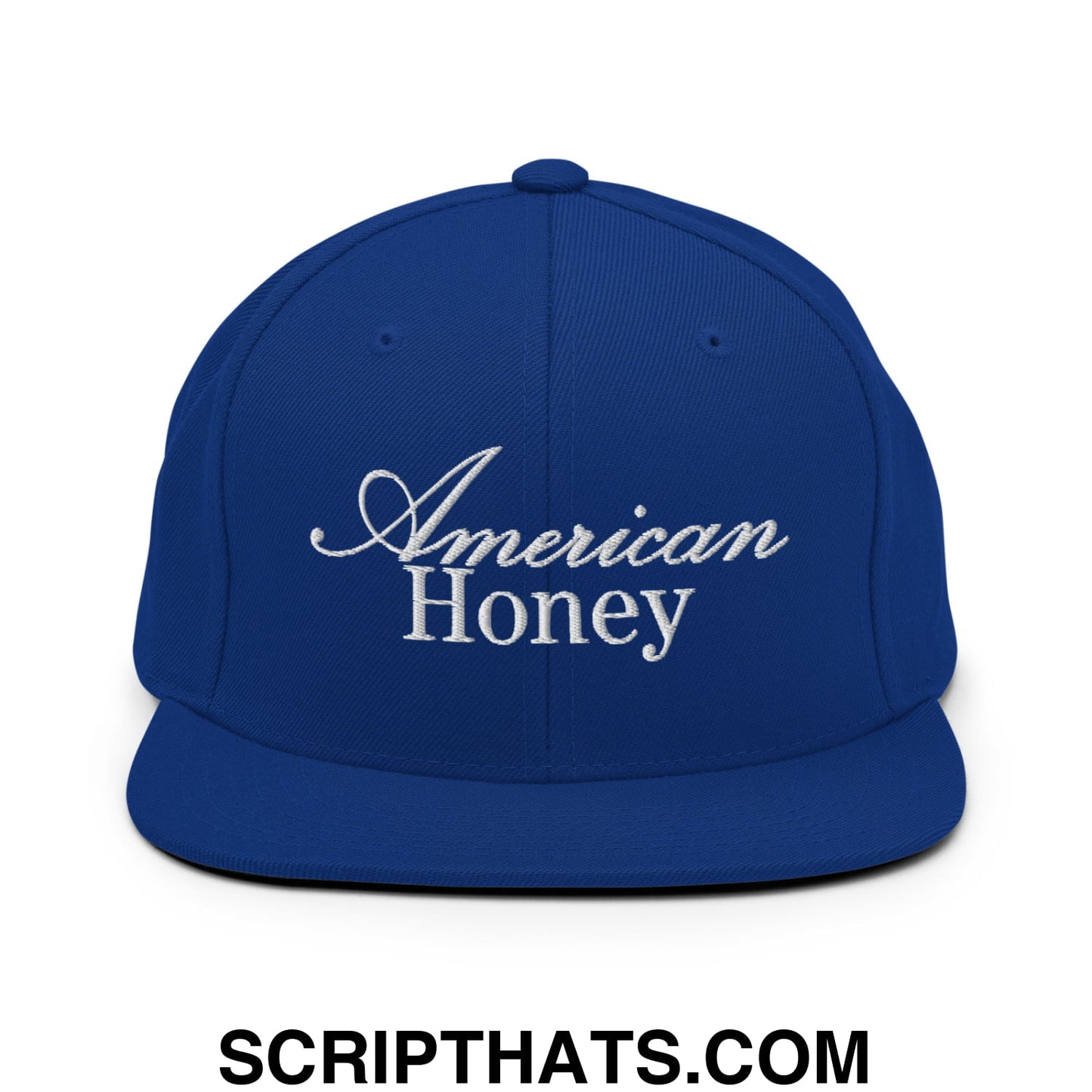 American Honey Embroidered Flat Bill Brim Snapback Hat Royal Blue