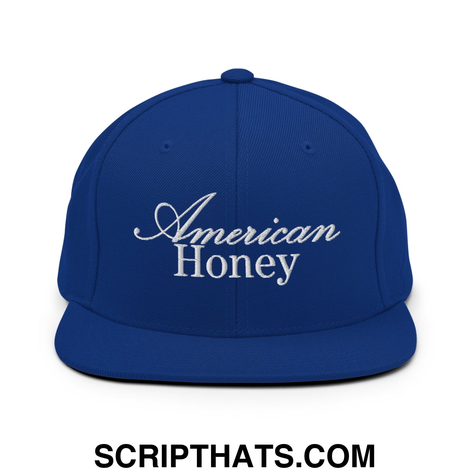 American Honey Embroidered Flat Bill Brim Snapback Hat Royal Blue