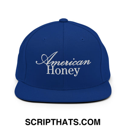American Honey Embroidered Flat Bill Brim Snapback Hat Royal Blue
