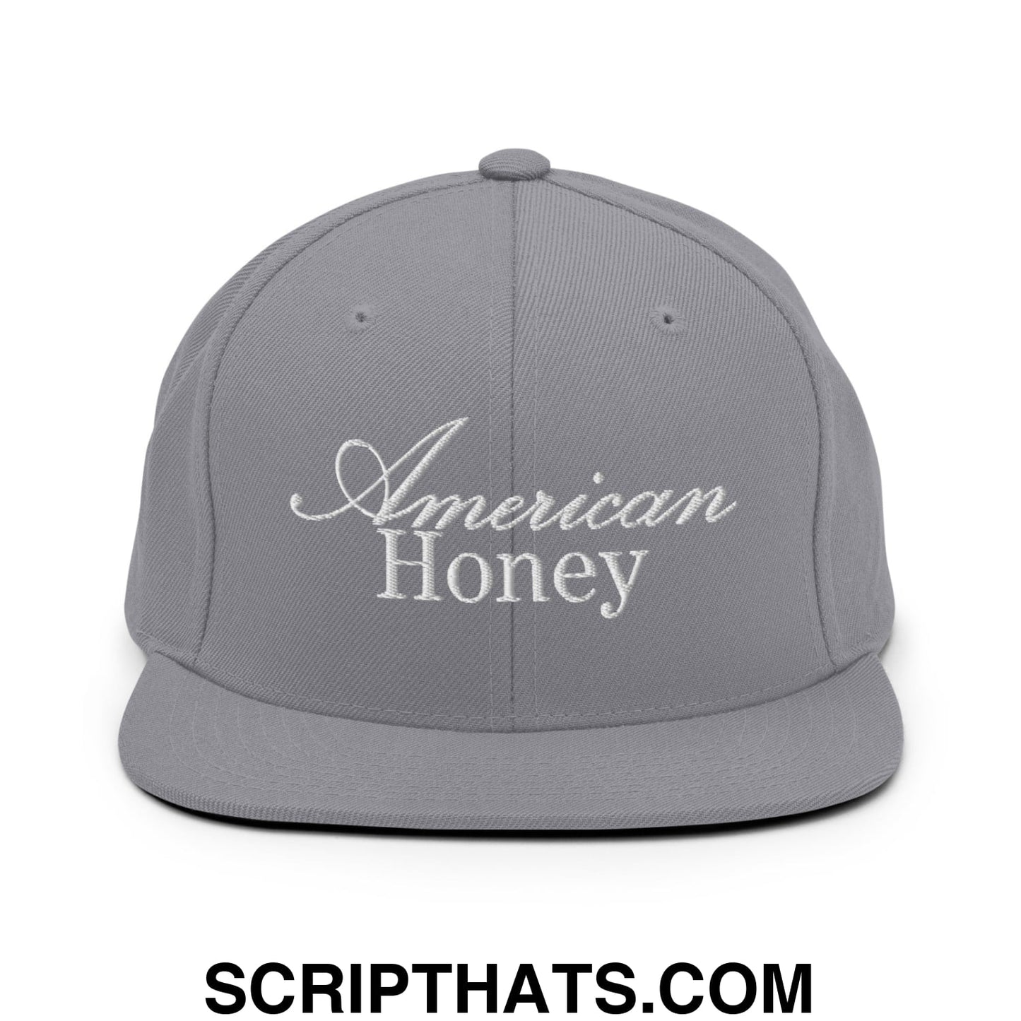 American Honey Embroidered Flat Bill Brim Snapback Hat Silver