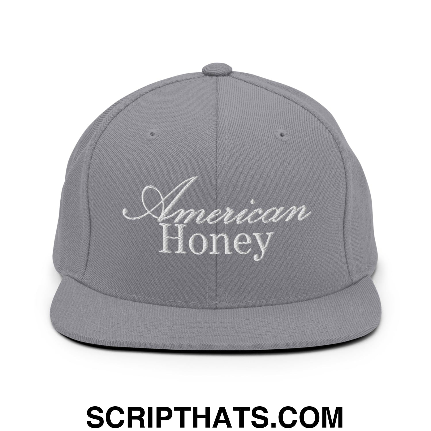 American Honey Embroidered Flat Bill Brim Snapback Hat Silver