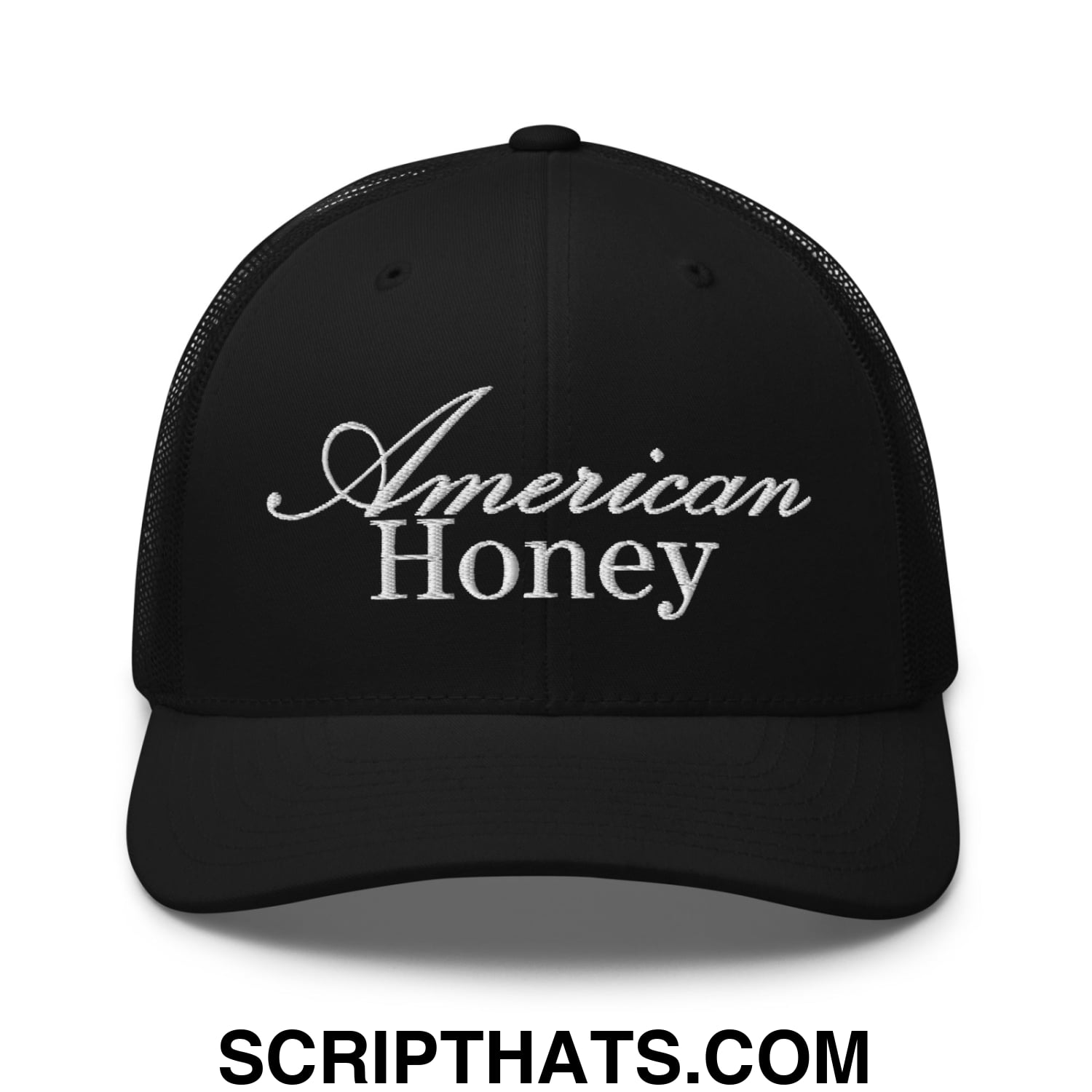 American Honey Embroidered Mesh Trucker Hat Black