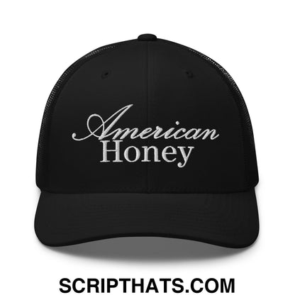 American Honey Embroidered Mesh Trucker Hat Black