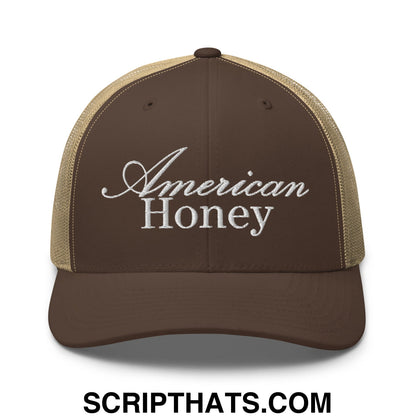 American Honey Embroidered Mesh Trucker Hat Brown Khaki