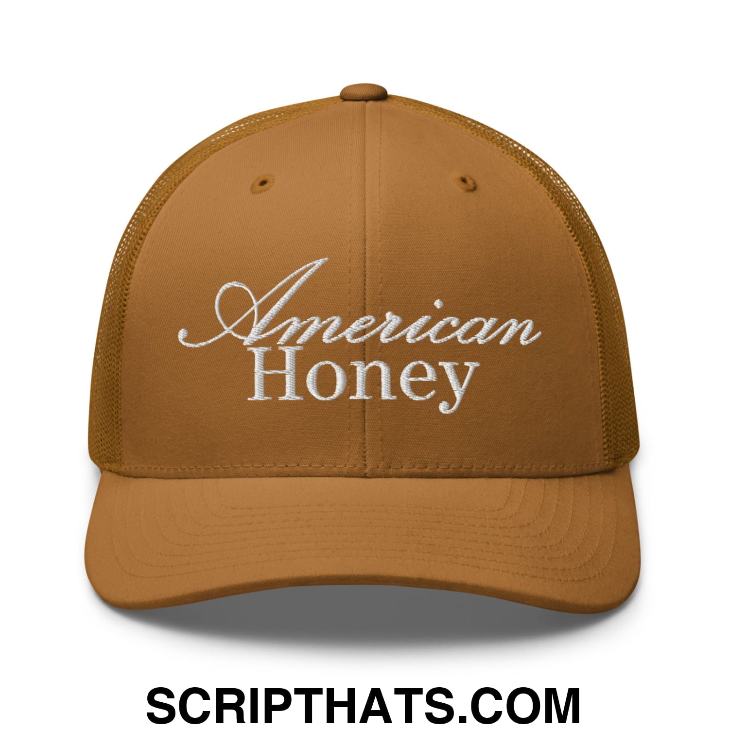 American Honey Embroidered Mesh Trucker Hat Caramel
