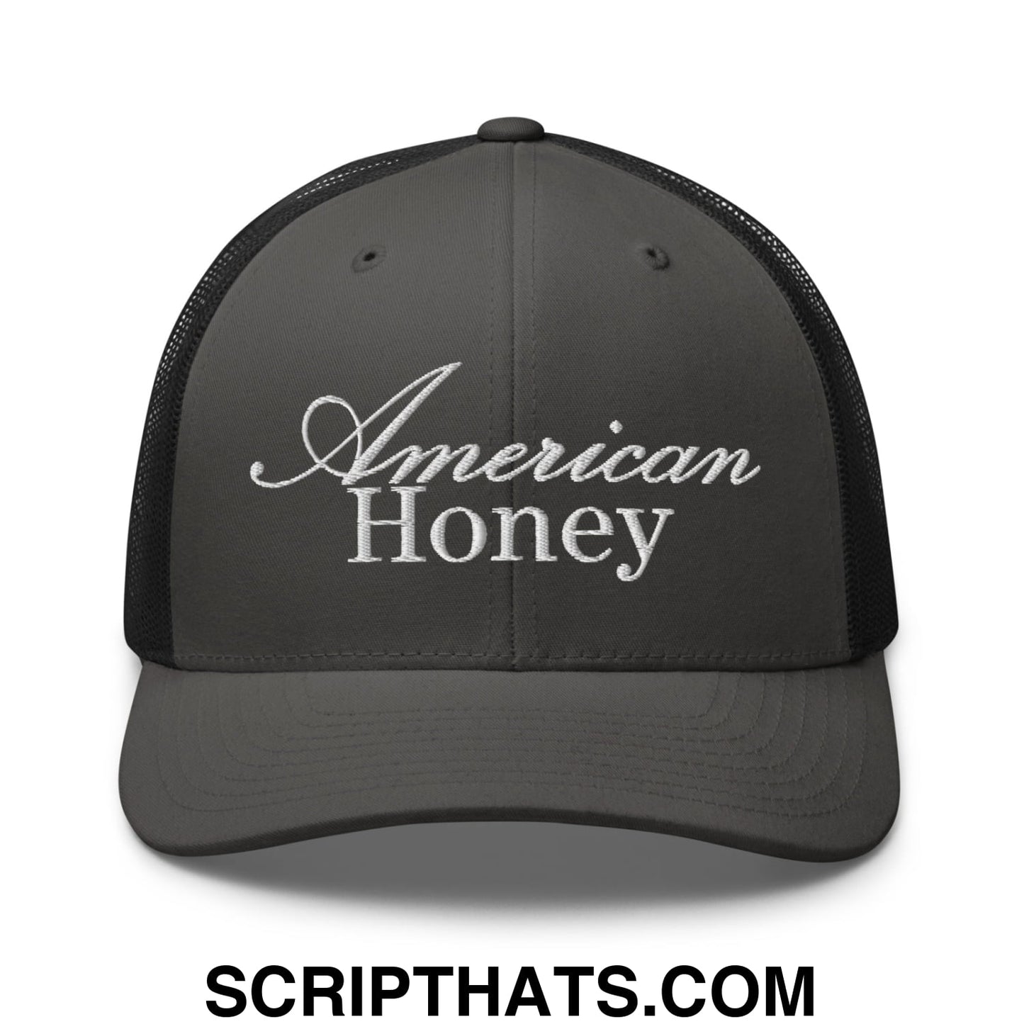 American Honey Embroidered Mesh Trucker Hat Charcoal Black