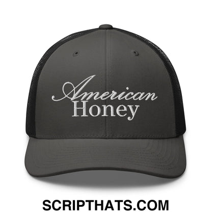 American Honey Embroidered Mesh Trucker Hat Charcoal Black