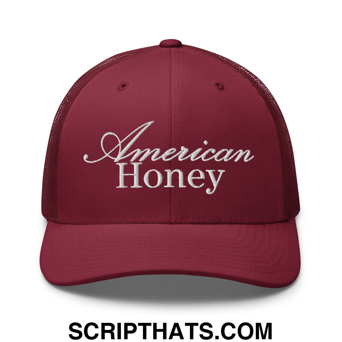 American Honey Embroidered Mesh Trucker Hat Cranberry
