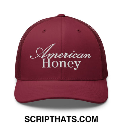 American Honey Embroidered Mesh Trucker Hat Cranberry