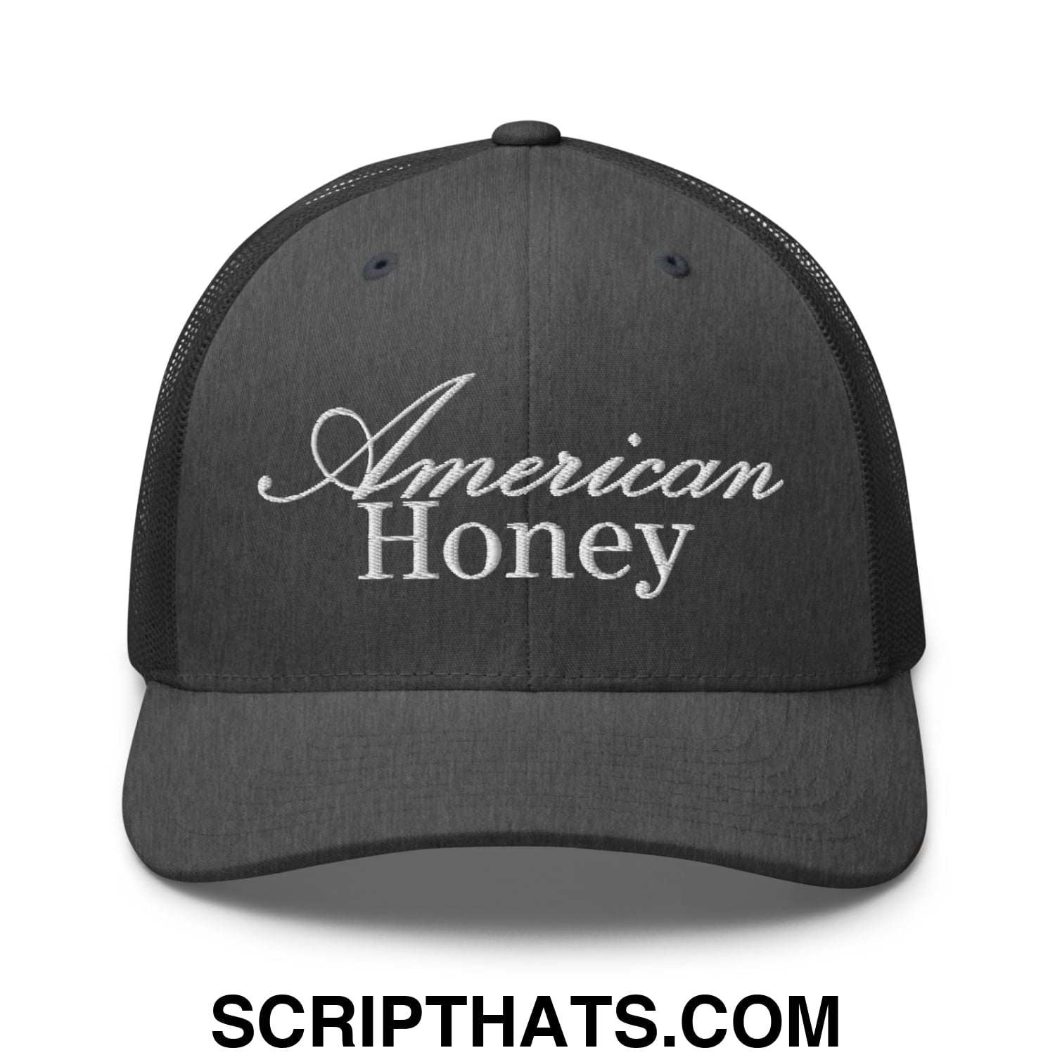 American Honey Embroidered Mesh Trucker Hat Dark Heather Gray