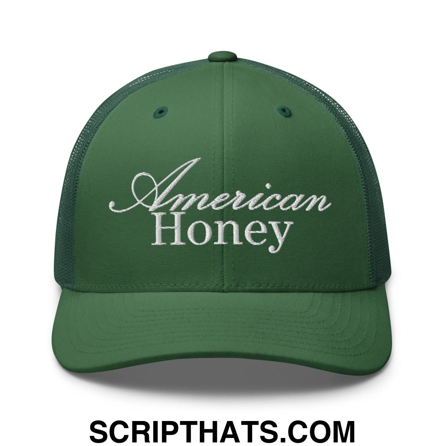 American Honey Embroidered Mesh Trucker Hat Evergreen