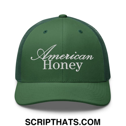 American Honey Embroidered Mesh Trucker Hat Evergreen