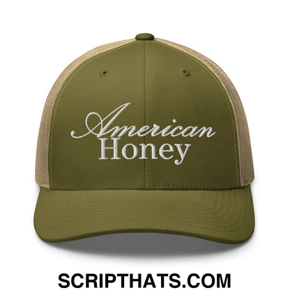 American Honey Embroidered Mesh Trucker Hat Moss Khaki