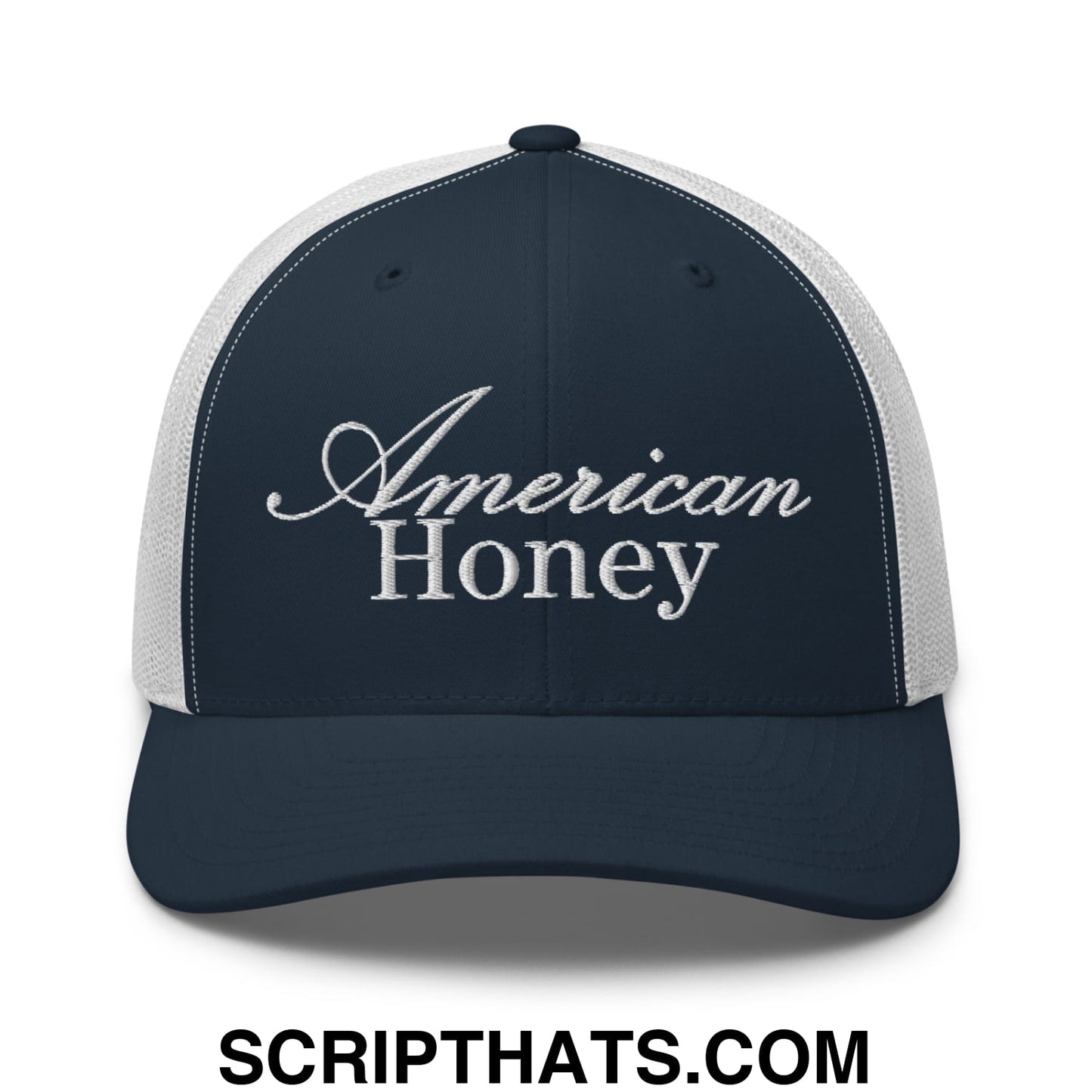 American Honey Embroidered Mesh Trucker Hat Navy White