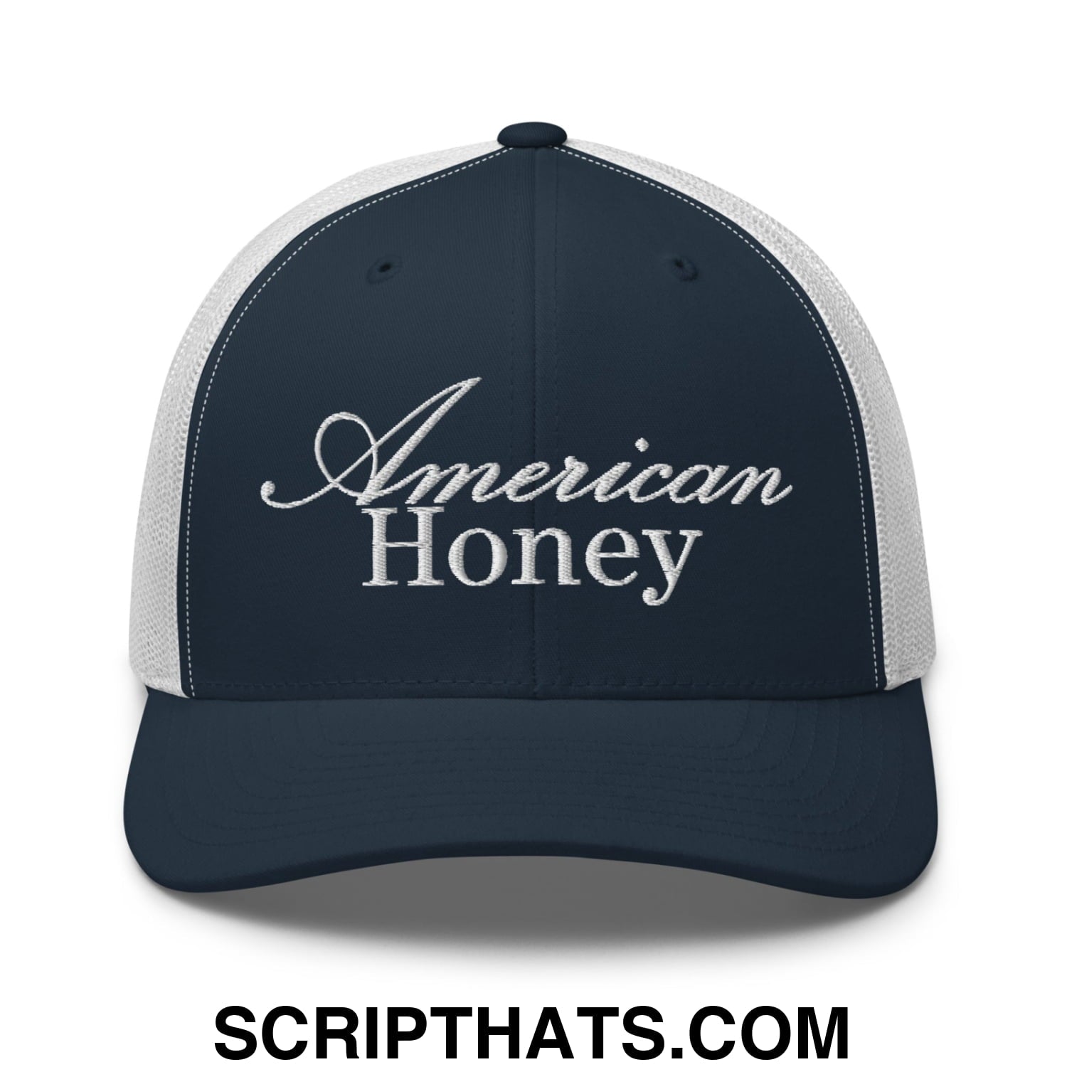 American Honey Embroidered Mesh Trucker Hat Navy White