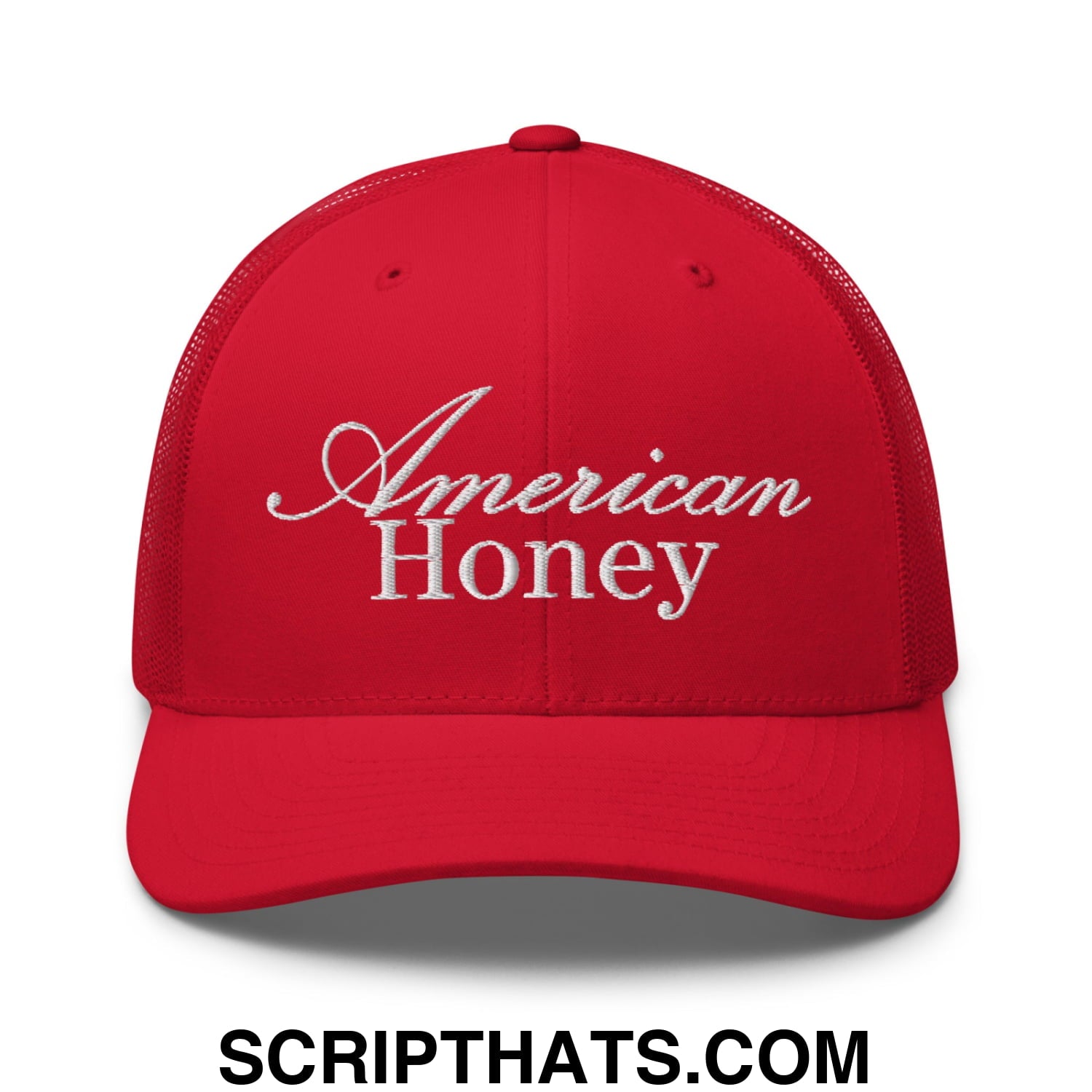 American Honey Embroidered Mesh Trucker Hat Red