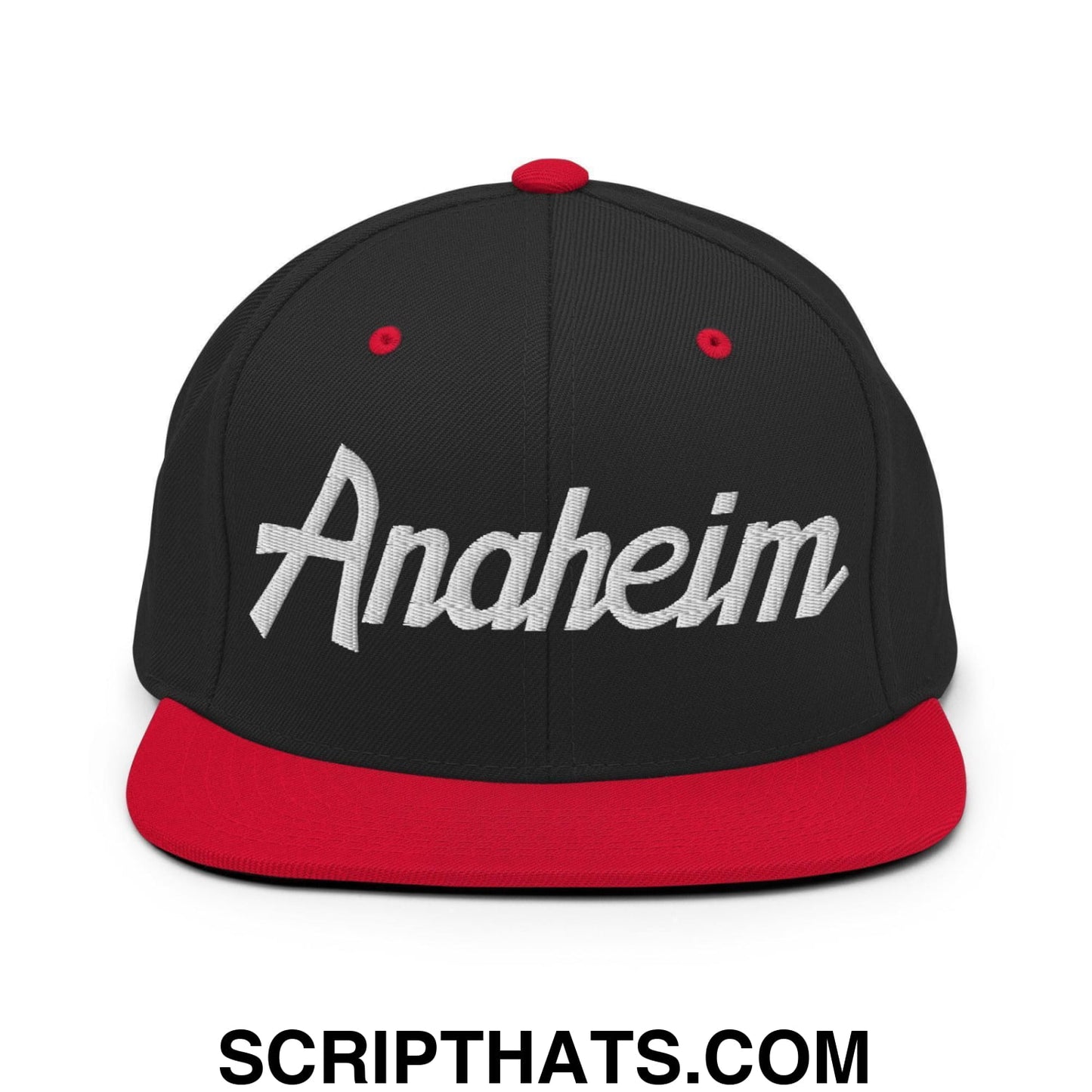 Anaheim Script Snapback Hat Black Red
