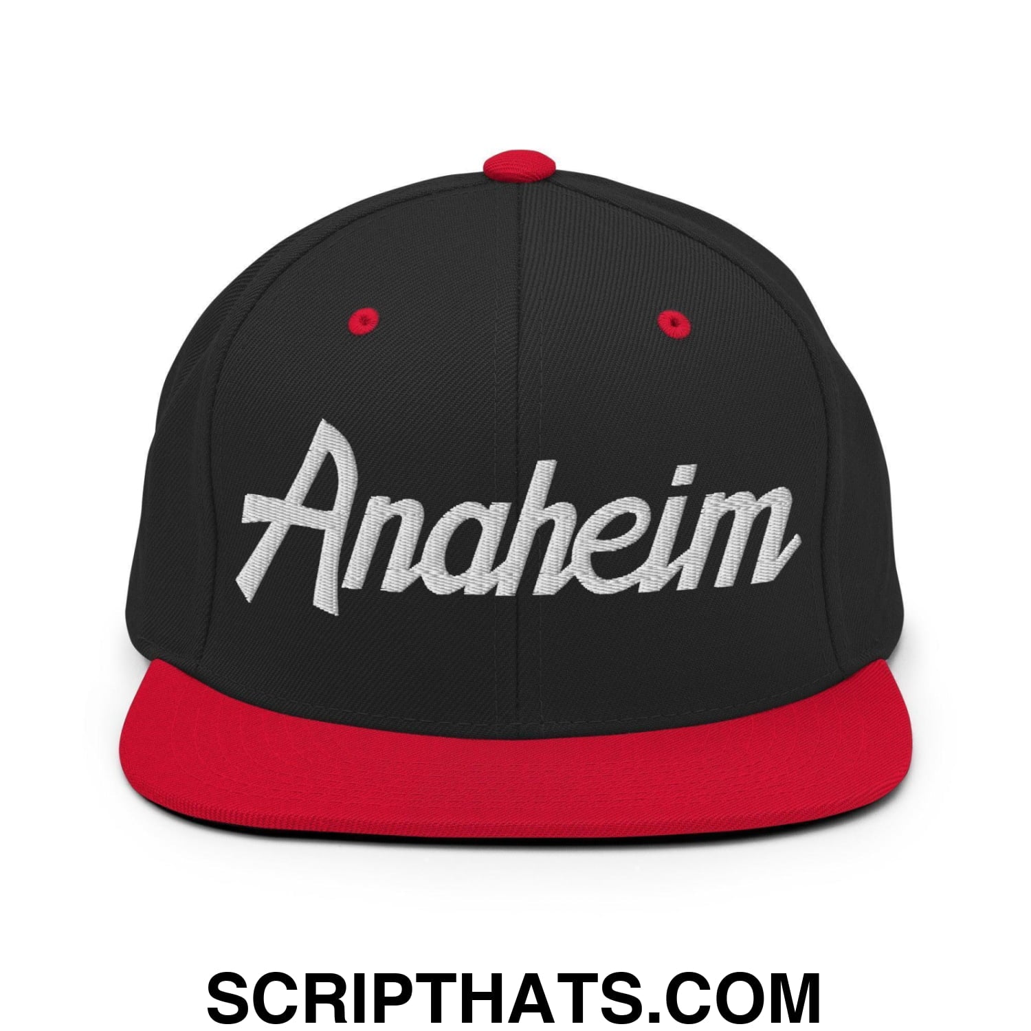 Anaheim Script Snapback Hat Black Red