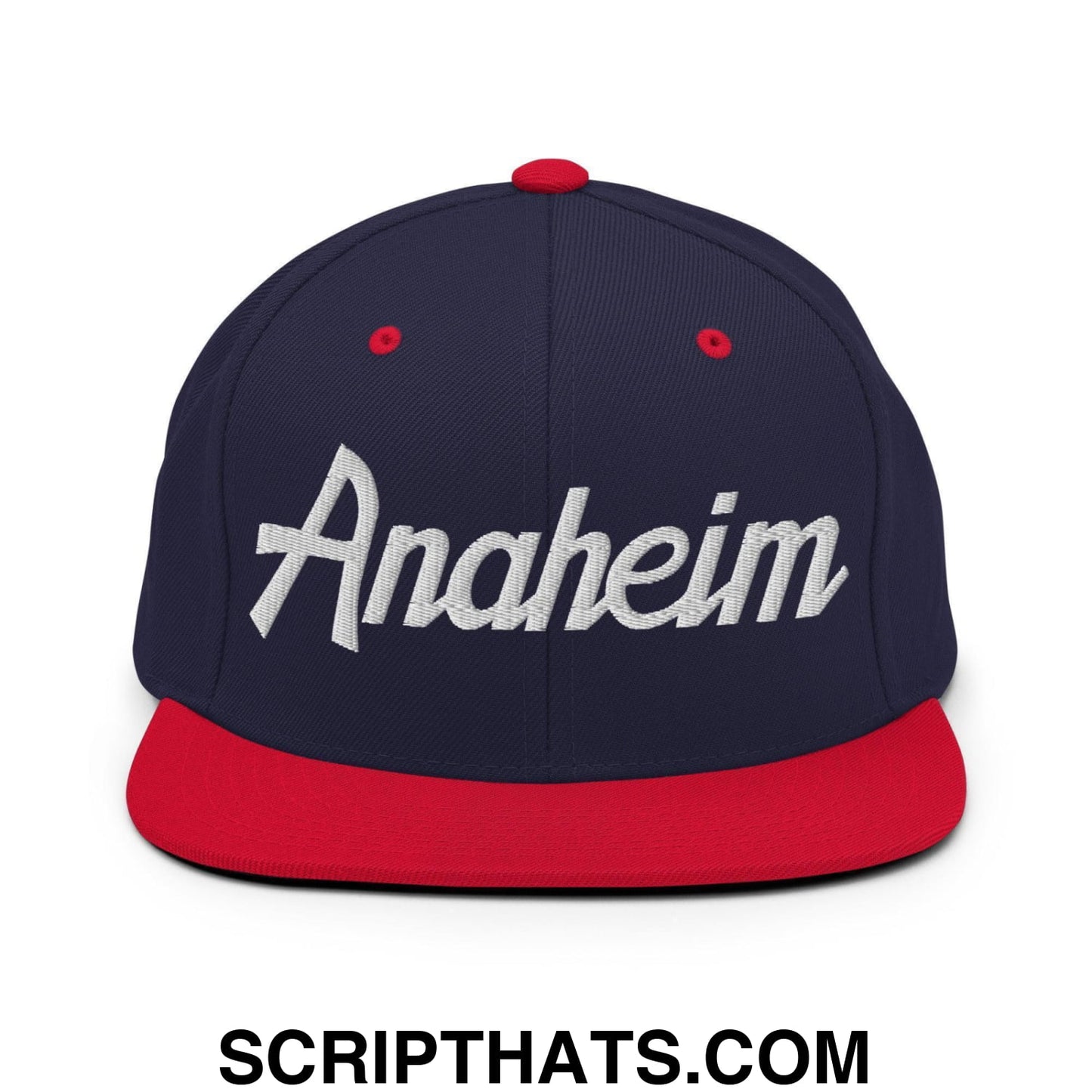 Anaheim Script Snapback Hat Navy Red