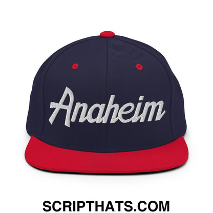 Anaheim Script Snapback Hat Navy Red
