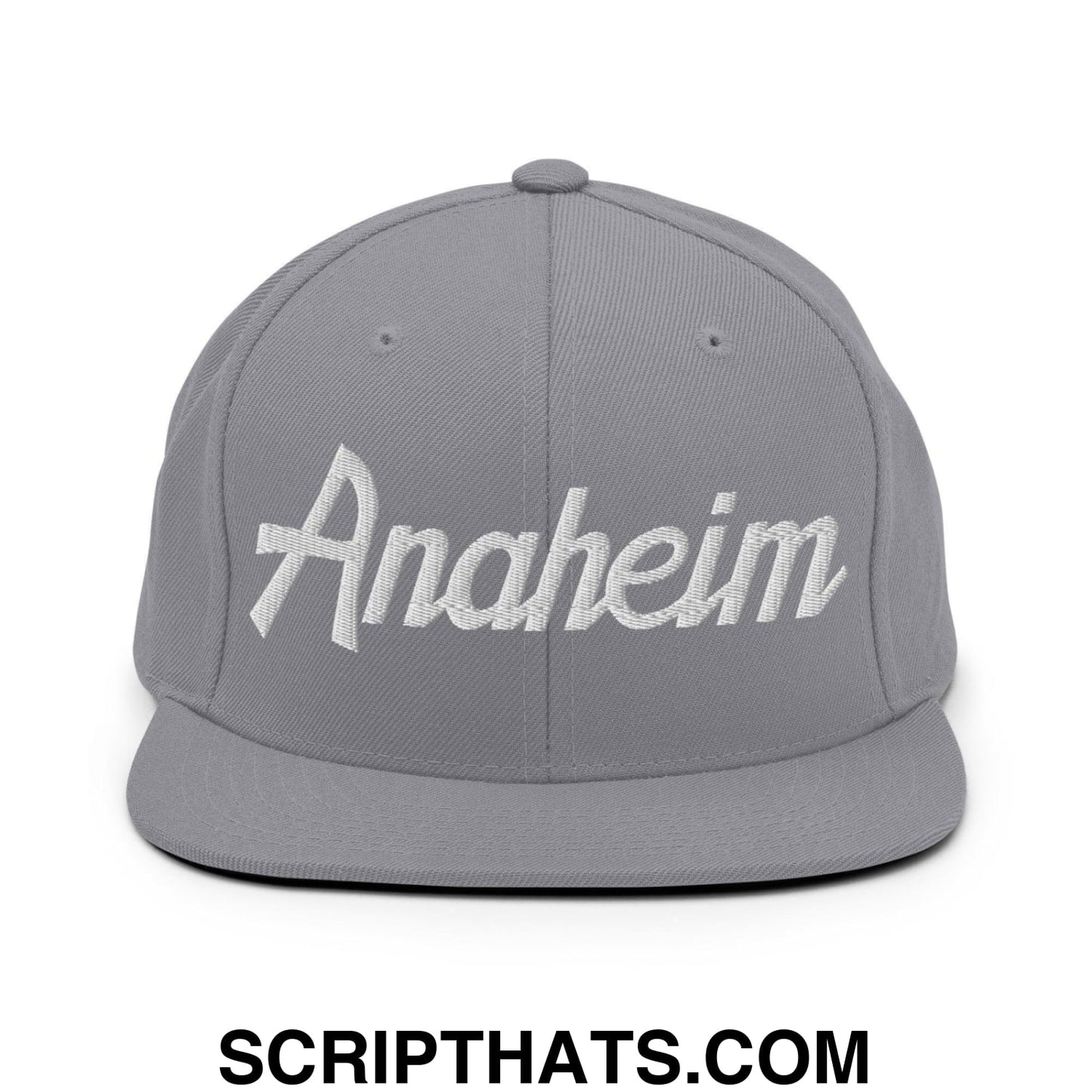Anaheim Script Snapback Hat Silver