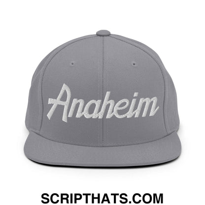 Anaheim Script Snapback Hat Silver