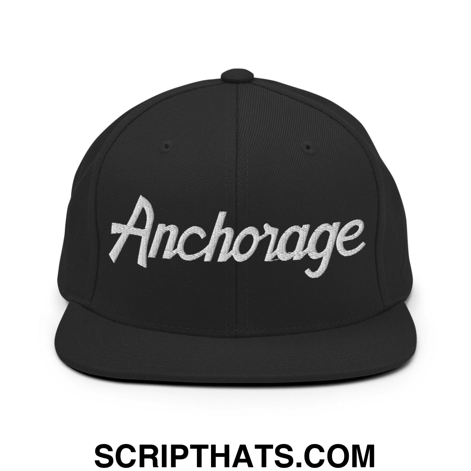 Anchorage Script Snapback Hat Black
