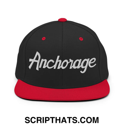 Anchorage Script Snapback Hat Black Red