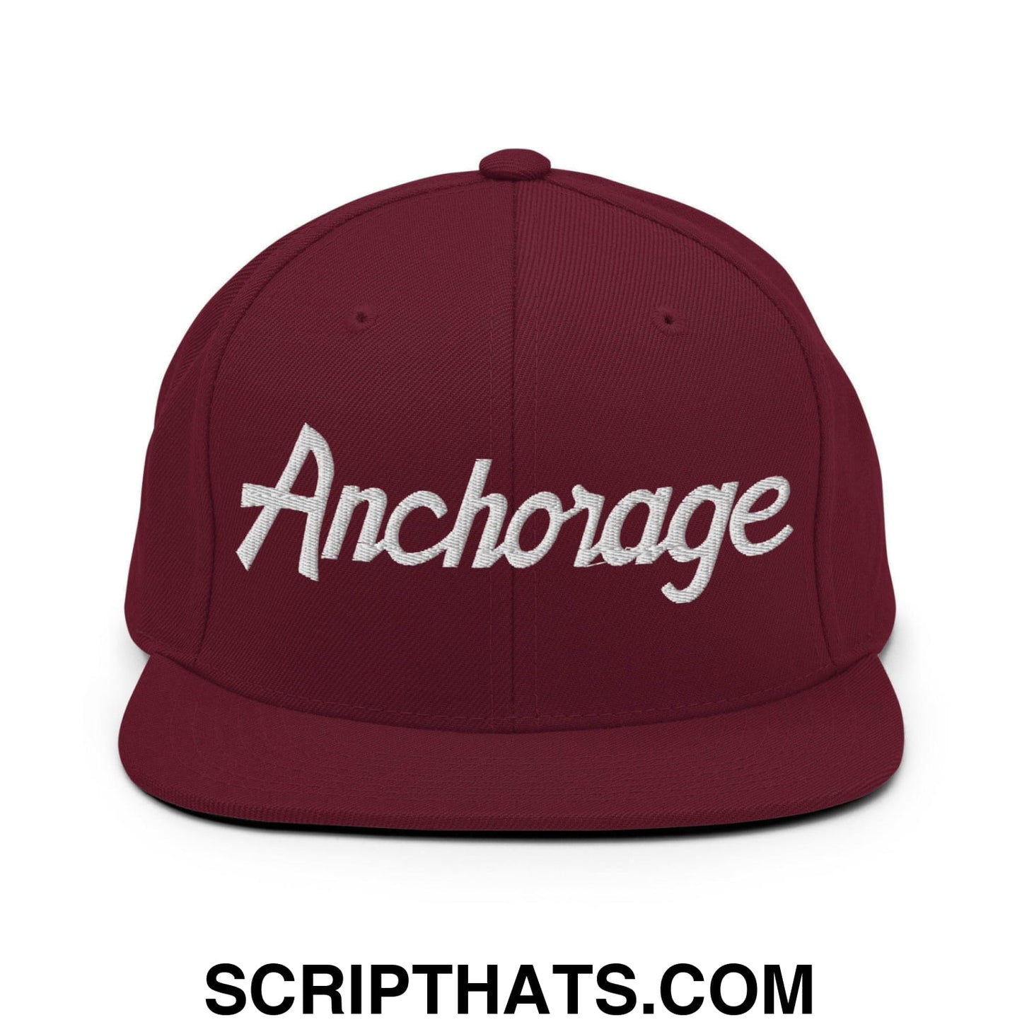 Anchorage Script Snapback Hat Maroon