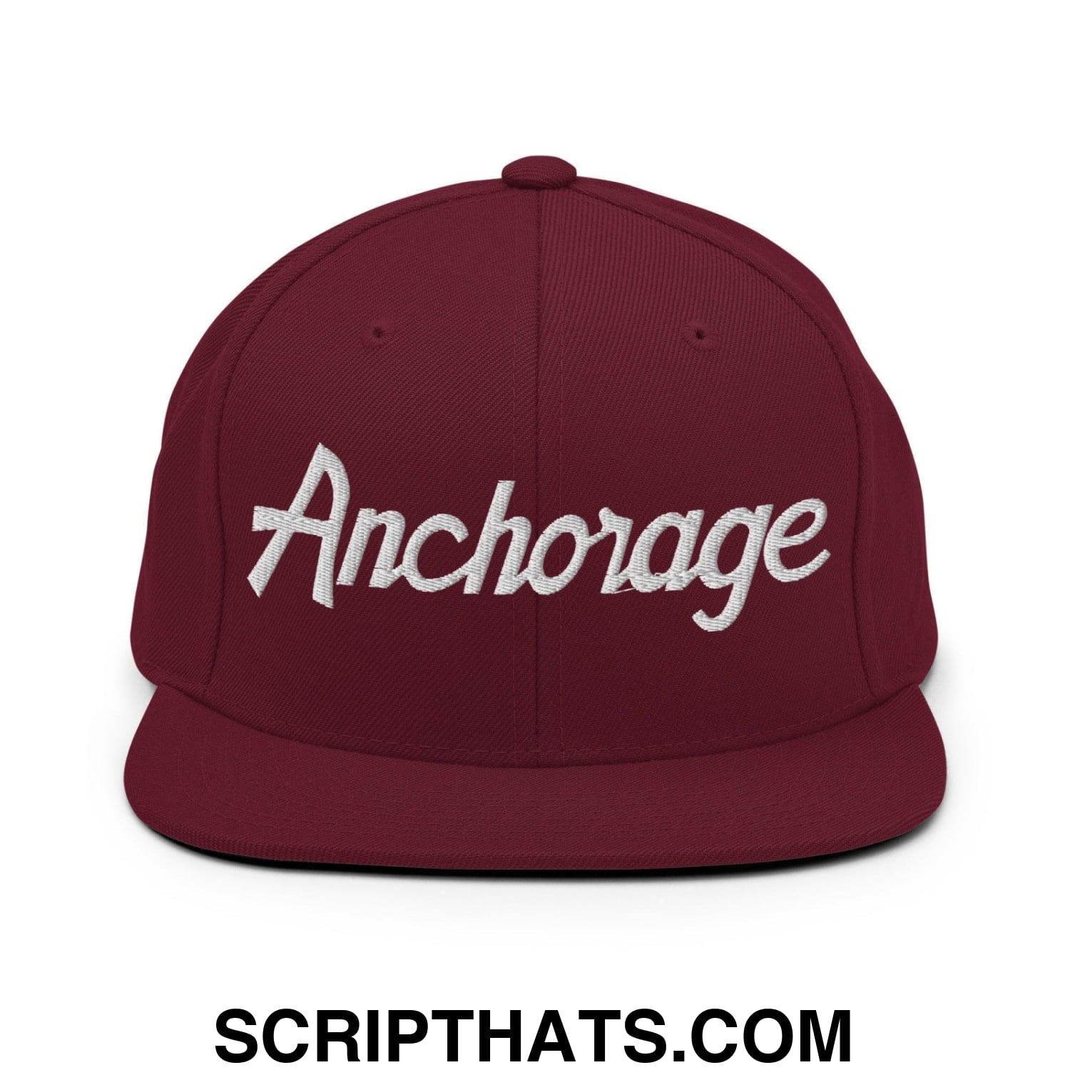 Anchorage Script Snapback Hat Maroon