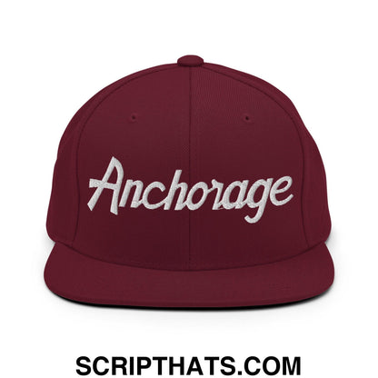 Anchorage Script Snapback Hat Maroon