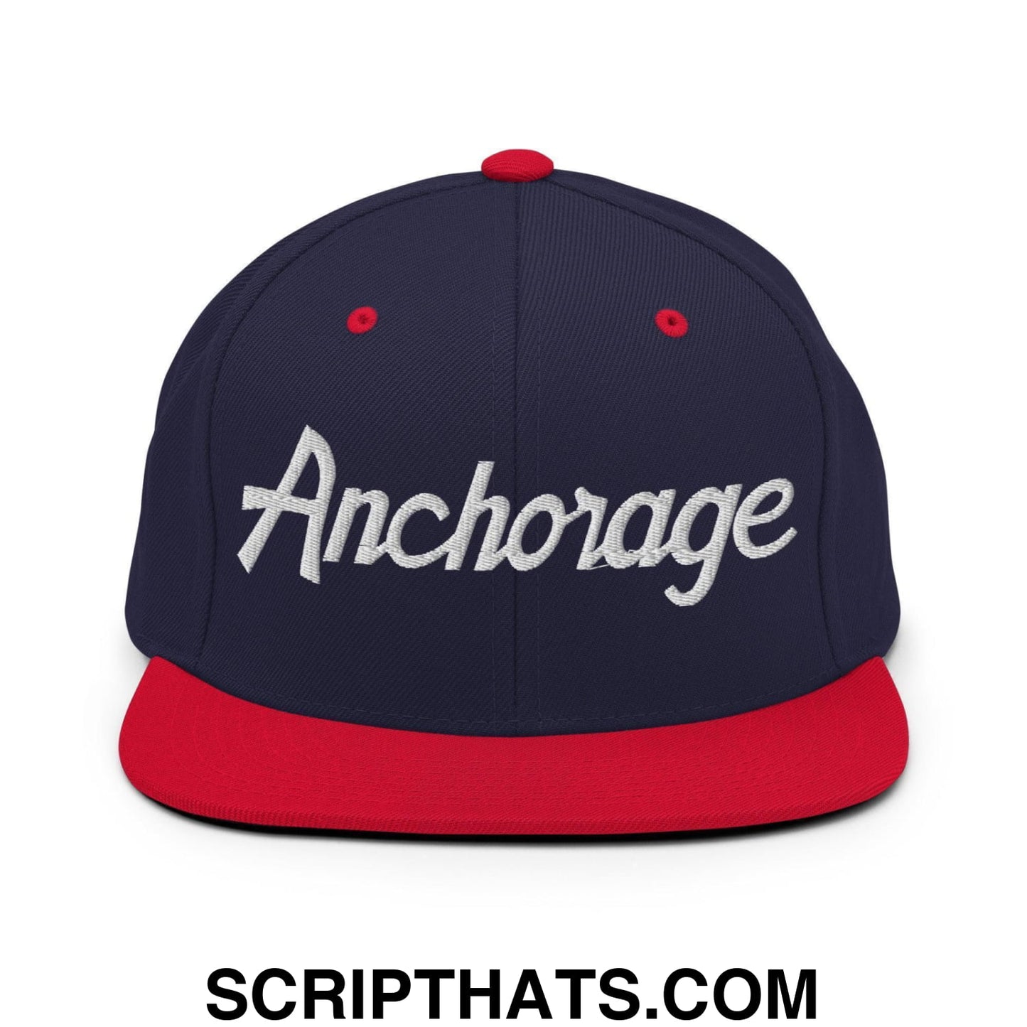 Anchorage Script Snapback Hat Navy Red