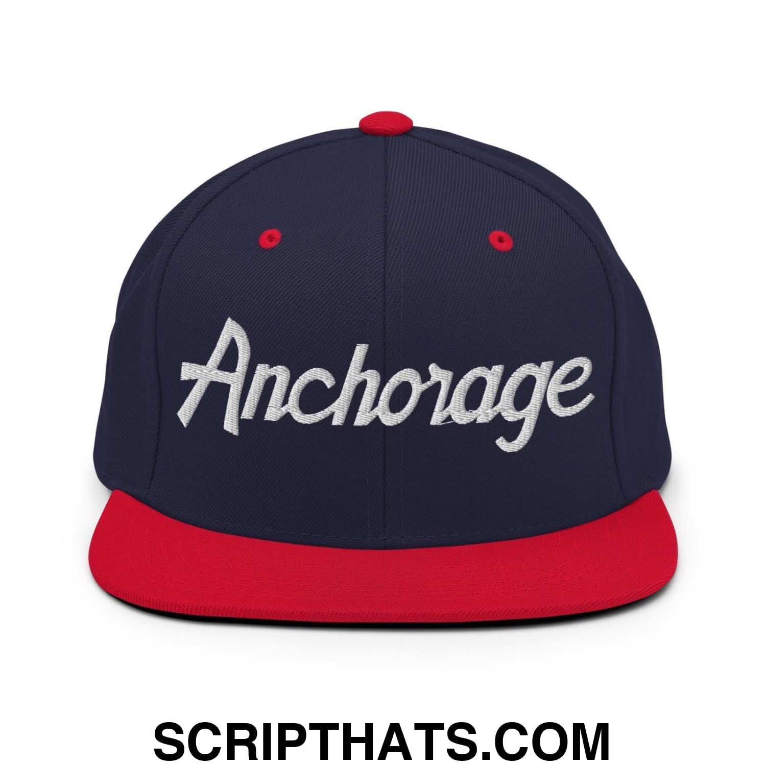 Anchorage Script Snapback Hat Navy Red