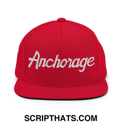 Anchorage Script Snapback Hat Red