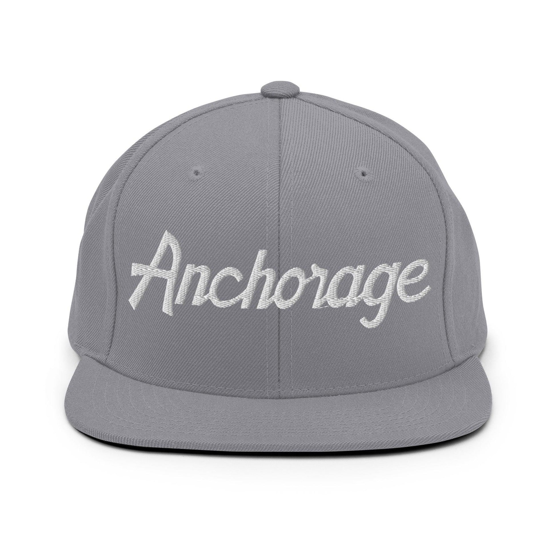 Anchorage Script Snapback Hat Silver