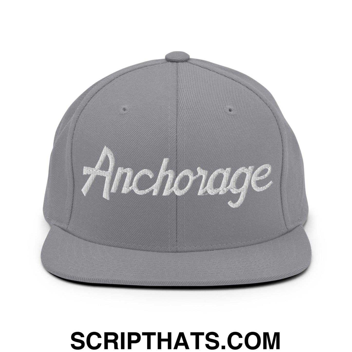 Anchorage Script Snapback Hat Silver