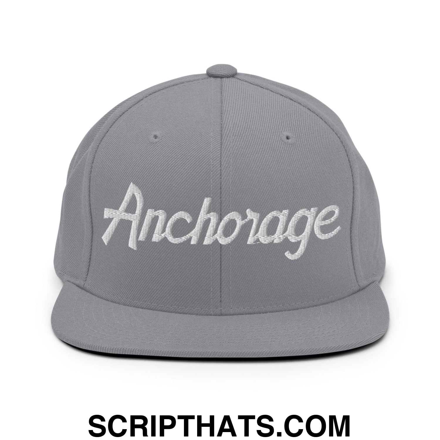 Anchorage Script Snapback Hat Silver