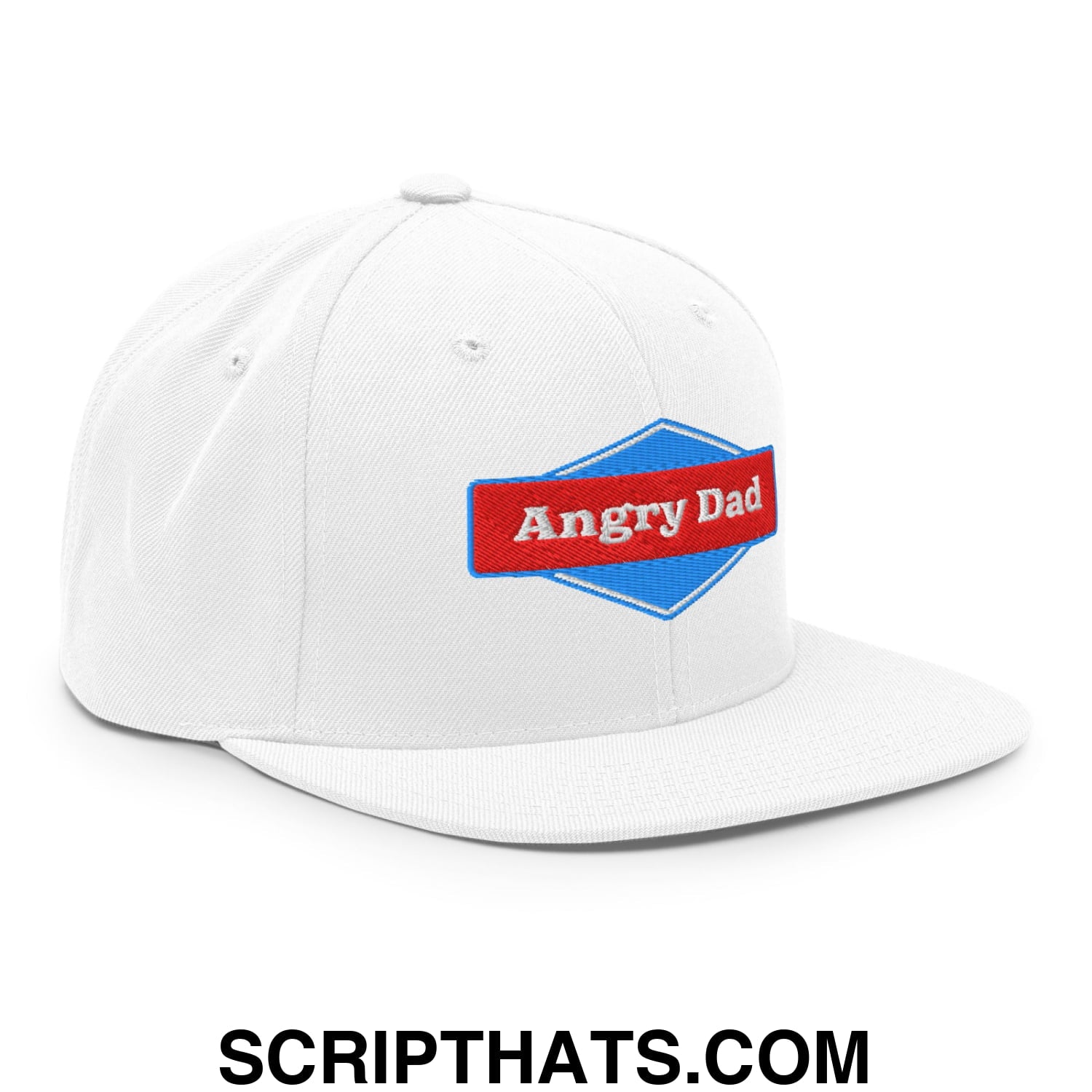 Angry Dad Embroidered Flat Bill Brim Snapback Hat White