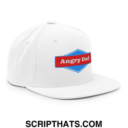 Angry Dad Embroidered Flat Bill Brim Snapback Hat White